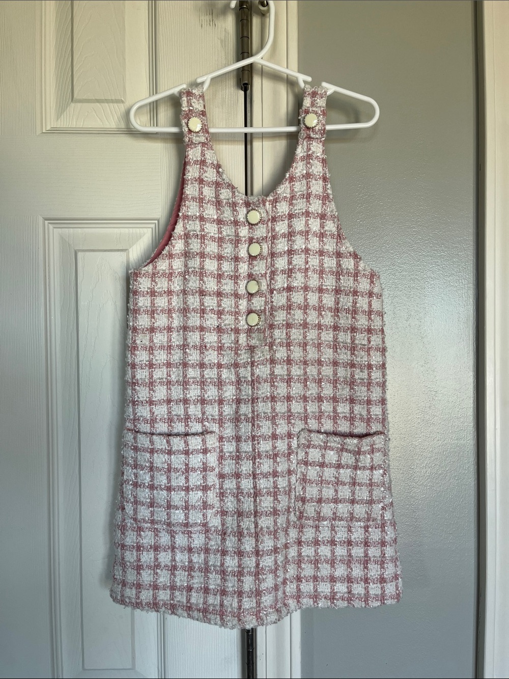 Nicole Miller Pink and White Check Tweed Pinafore Dress Jumper size 6 cute!